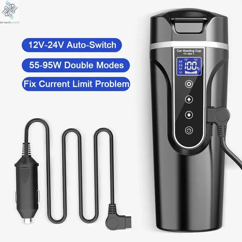 Smart Car Electric Kettle Portable Heating Cup for Coffee Tea Milk 450ML Auto Travelling Thermos Cup BPA-Free LCD Display Ai-TechWorld 