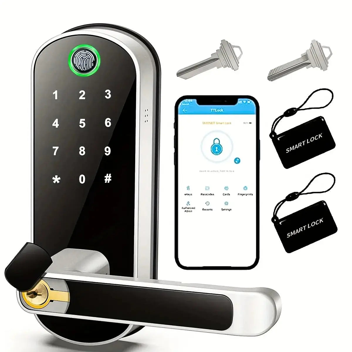 Smart Fingerprint Door Lock App Remote Control Keyless WIFI Digital Touchscreen Lock NFC IP67 Waterproof with 2 IC Cards Ai-TechWorld 