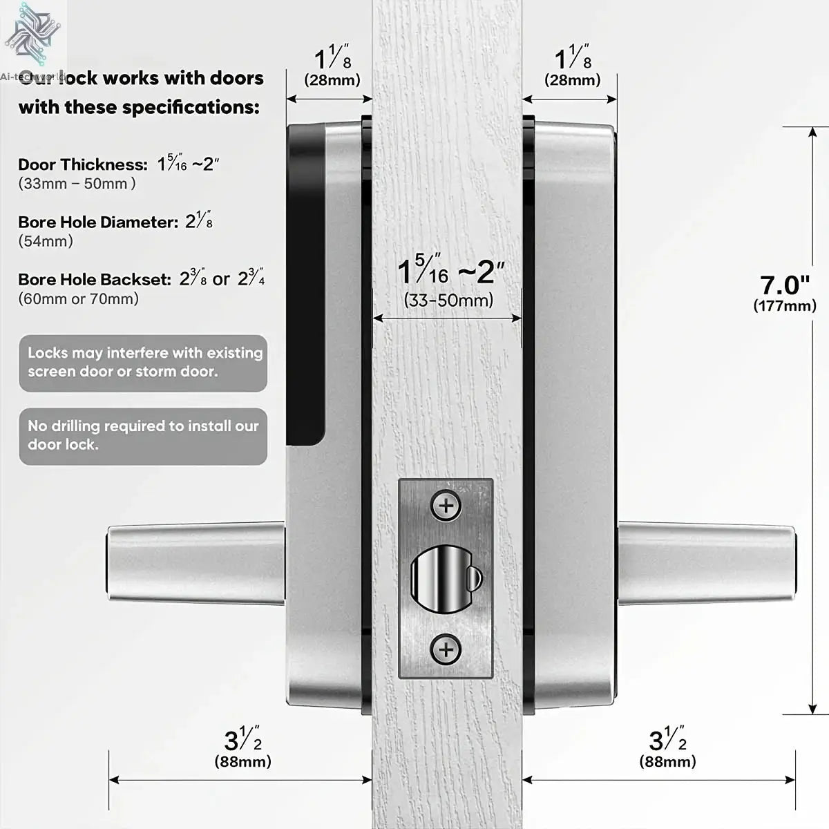 Smart Fingerprint Door Lock App Remote Control Keyless WIFI Digital Touchscreen Lock NFC IP67 Waterproof with 2 IC Cards Ai-TechWorld 