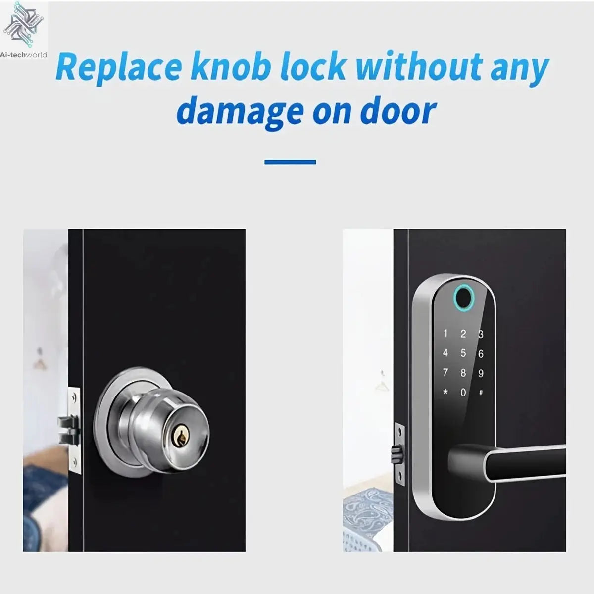 Smart Fingerprint Door Lock App Remote Control Keyless WIFI Digital Touchscreen Lock NFC IP67 Waterproof with 2 IC Cards Ai-TechWorld 