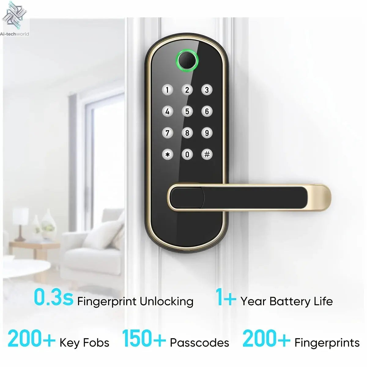 Smart Fingerprint Door Lock App Remote Control Keyless WIFI Digital Touchscreen Lock NFC IP67 Waterproof with 2 IC Cards Ai-TechWorld 