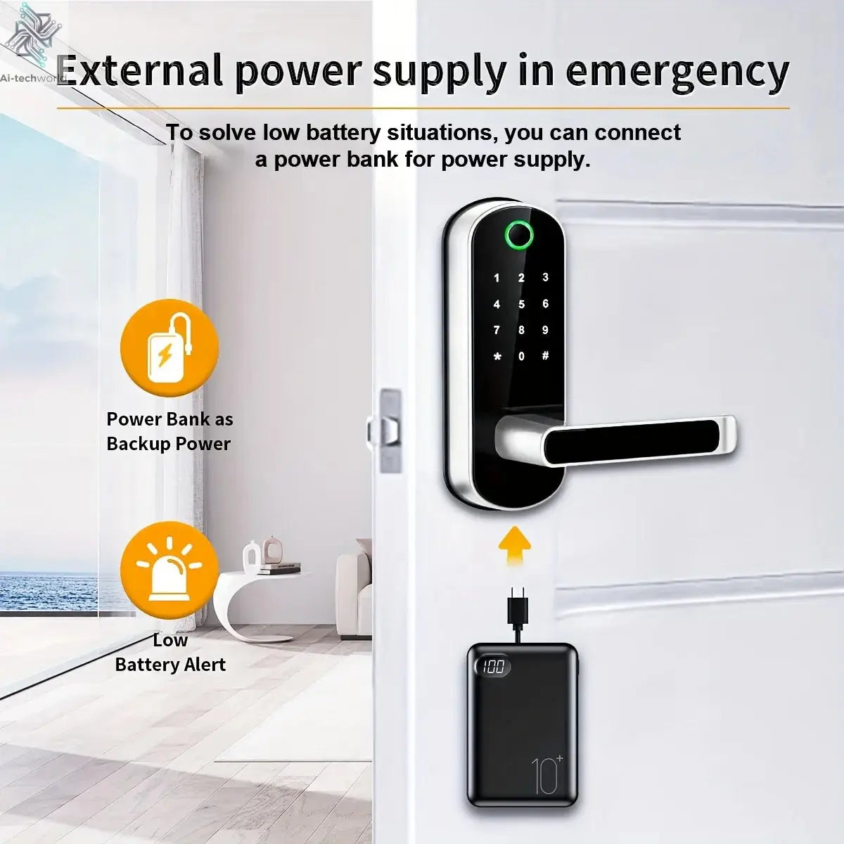 Smart Fingerprint Door Lock App Remote Control Keyless WIFI Digital Touchscreen Lock NFC IP67 Waterproof with 2 IC Cards Ai-TechWorld 