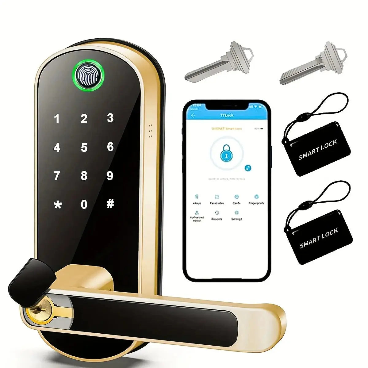Smart Fingerprint Door Lock App Remote Control Keyless WIFI Digital Touchscreen Lock NFC IP67 Waterproof with 2 IC Cards Ai-TechWorld 