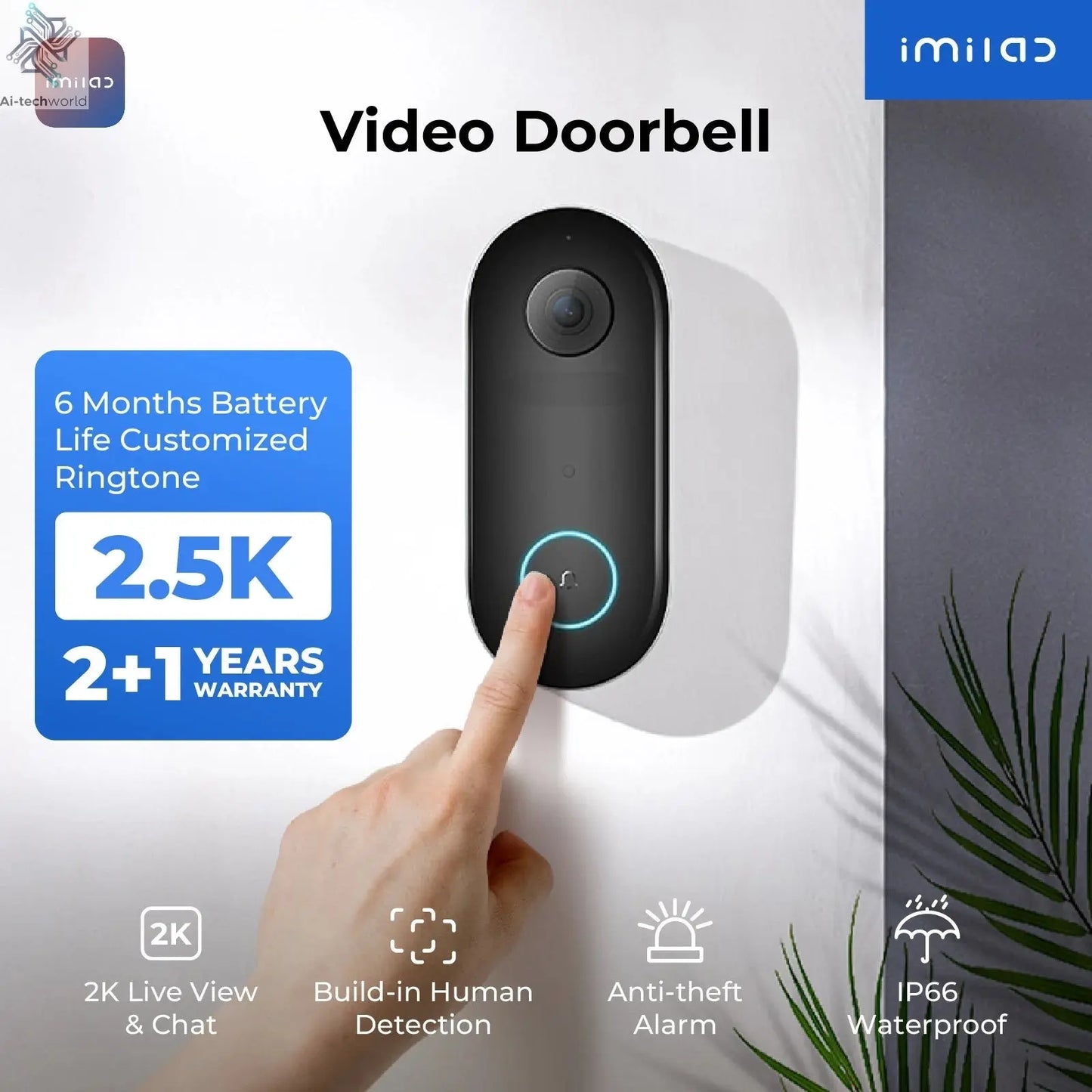Smart Home Video Doorbell Camera – 2.5K Resolution, Human Detection and Local Storage - Ai - TechWorld