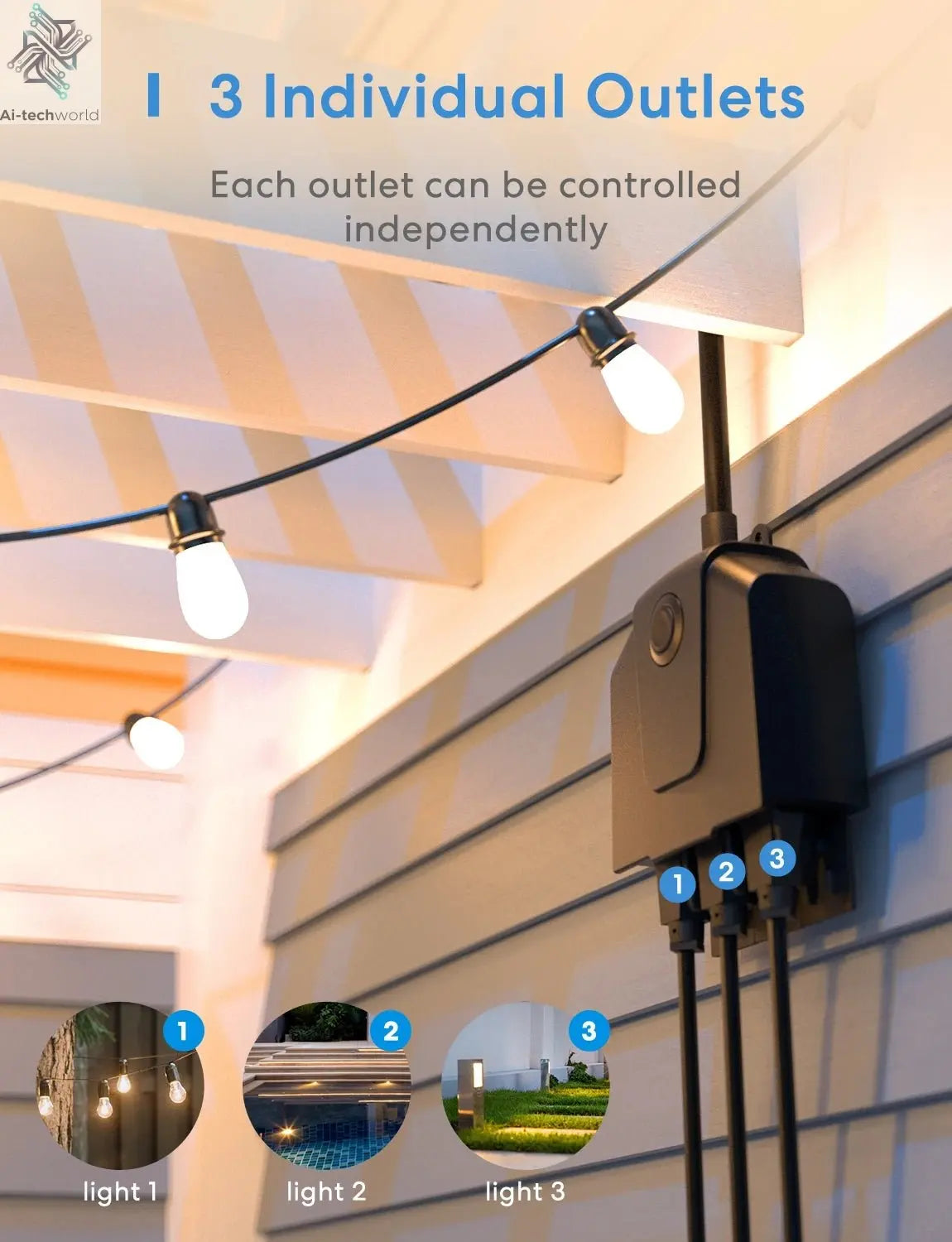 Smart HomeKit Wi - Fi Indoor/Outdoor Plug – IP44 Waterproof with 3 AC Outlets and App Control - Ai - TechWorld
