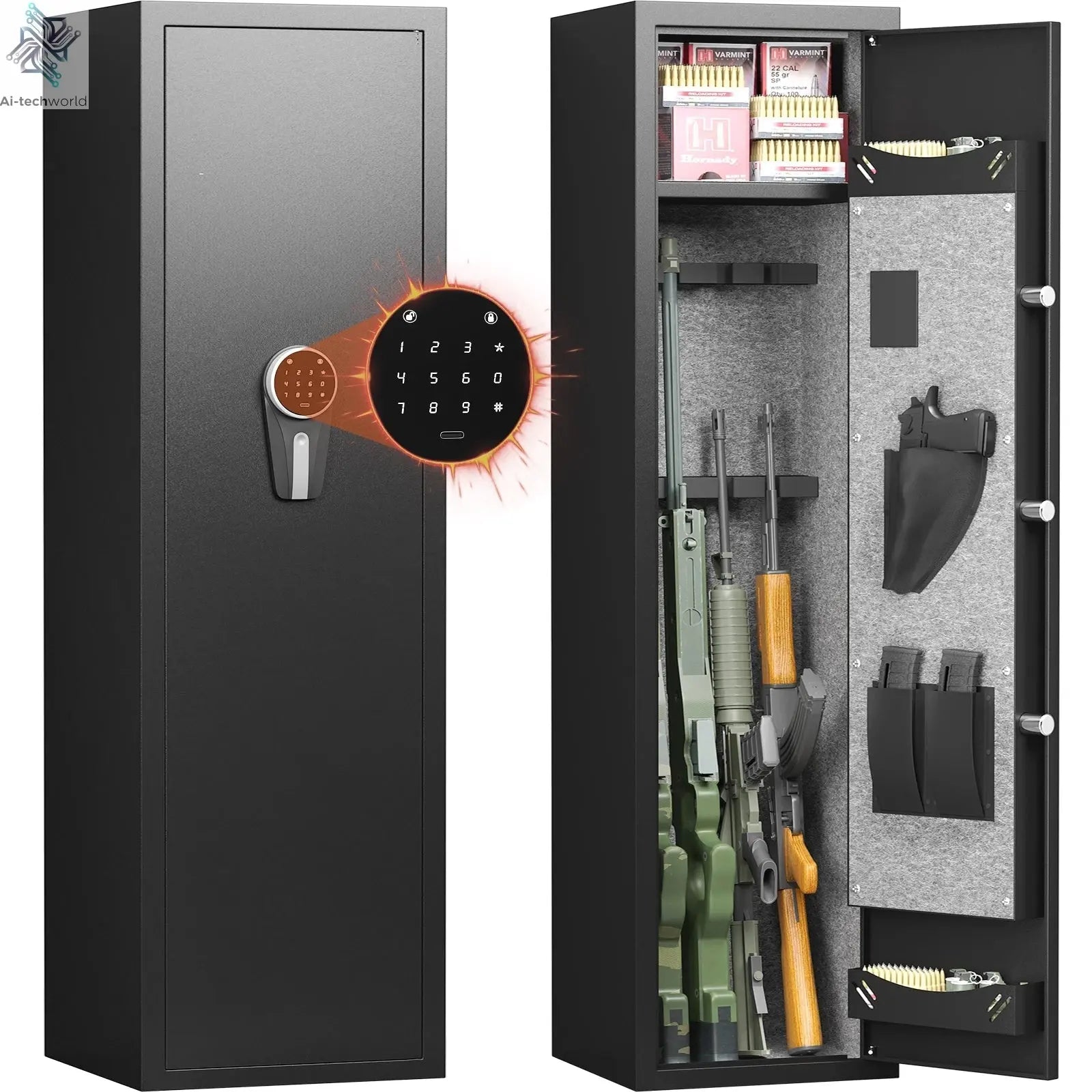 Smart Locker with Alarm System & Silent Mode – Long Gun Cabinet with Removable Shelf Ai-TechWorld