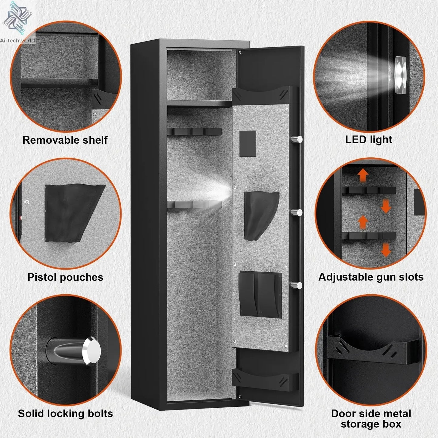 Smart Locker with Alarm System & Silent Mode – Long Gun Cabinet with Removable Shelf Ai-TechWorld