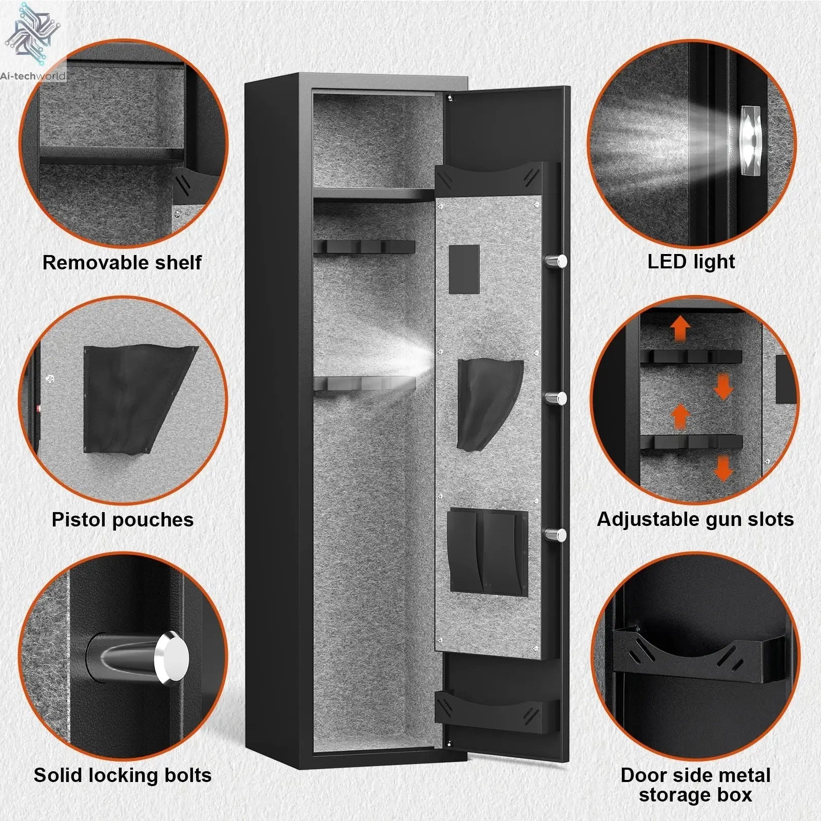 Smart Locker with Alarm System & Silent Mode – Long Gun Cabinet with Removable Shelf Ai-TechWorld