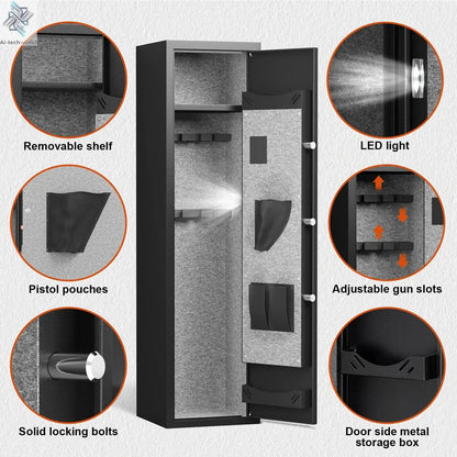 Smart Locker with Alarm System & Silent Mode – Long Gun Cabinet with Removable Shelf Ai-TechWorld