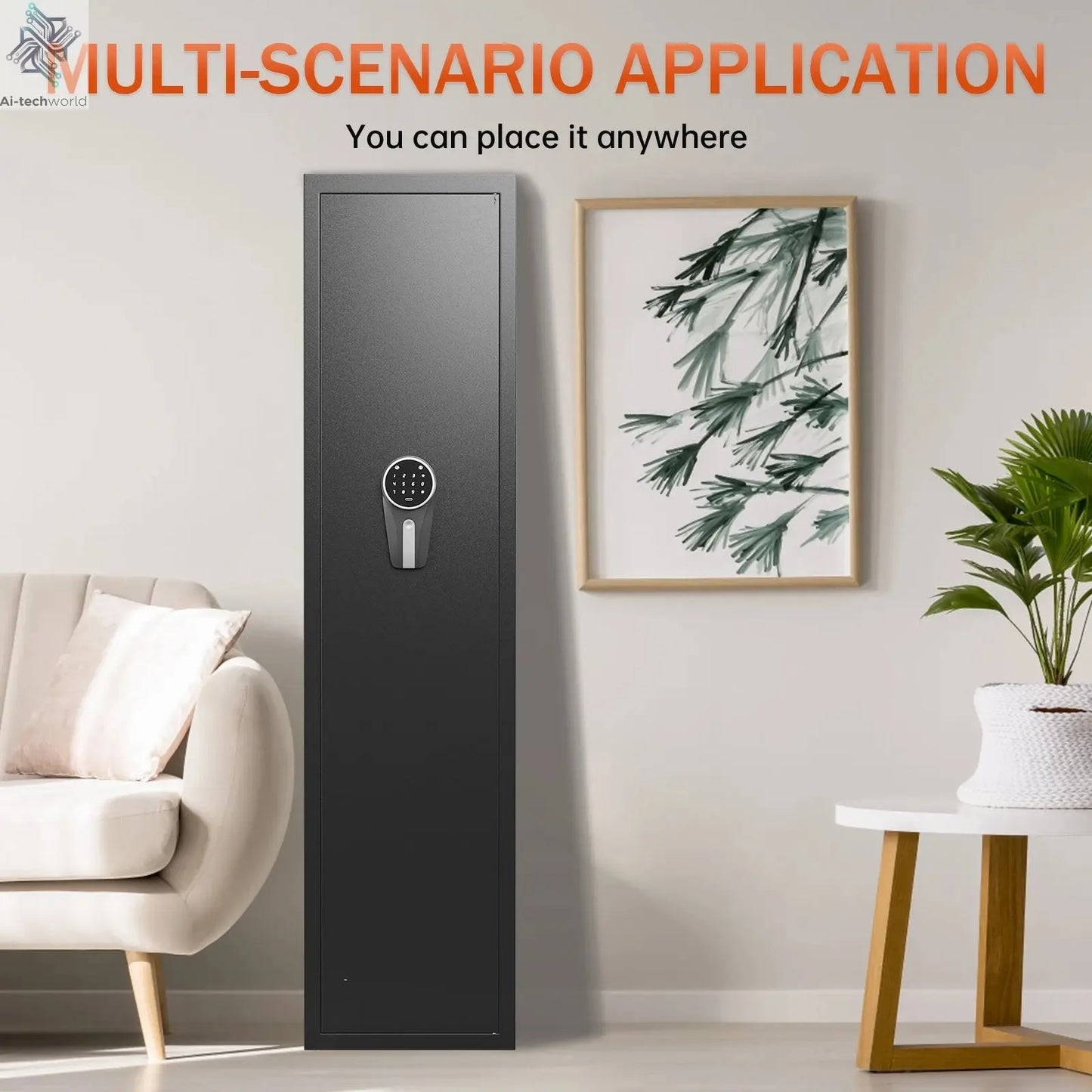 Smart Locker with Alarm System & Silent Mode – Long Gun Cabinet with Removable Shelf Ai-TechWorld