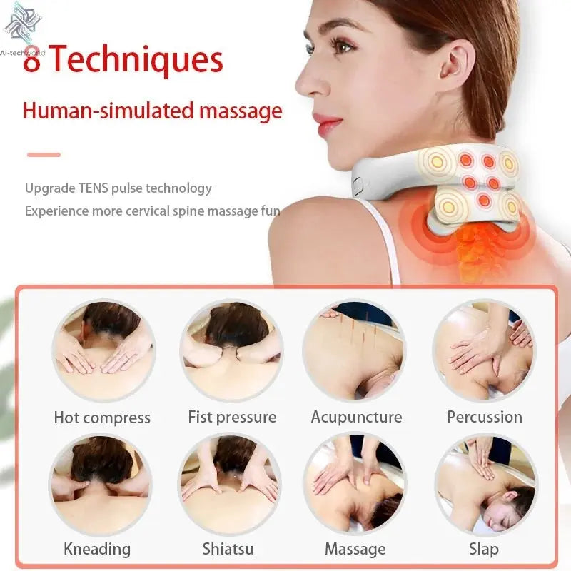 Smart Neck Massage Instrument Portable Shoulder Neck Massage Cervical Vertebra Health Care Vibrator Heating Compress Massage - Ai - TechWorld