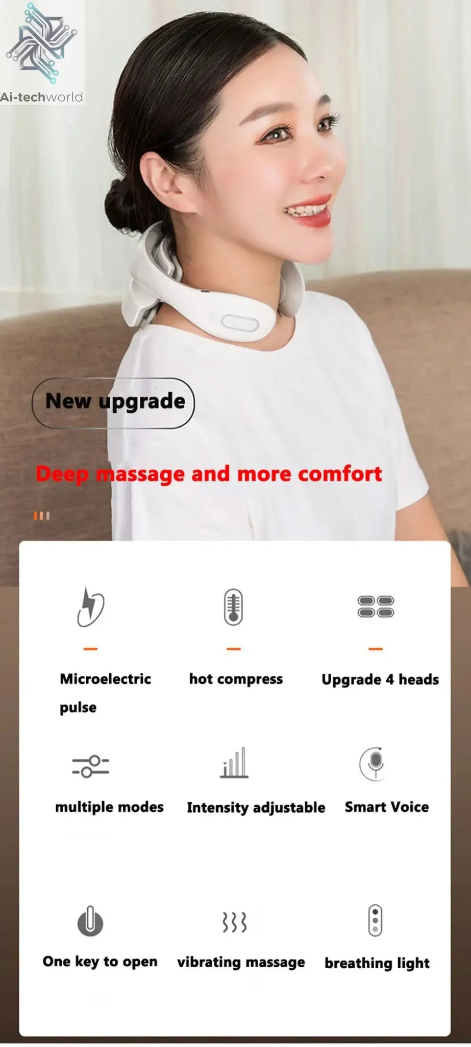Smart Neck Massage Instrument Portable Shoulder Neck Massage Cervical Vertebra Health Care Vibrator Heating Compress Massage - Ai - TechWorld