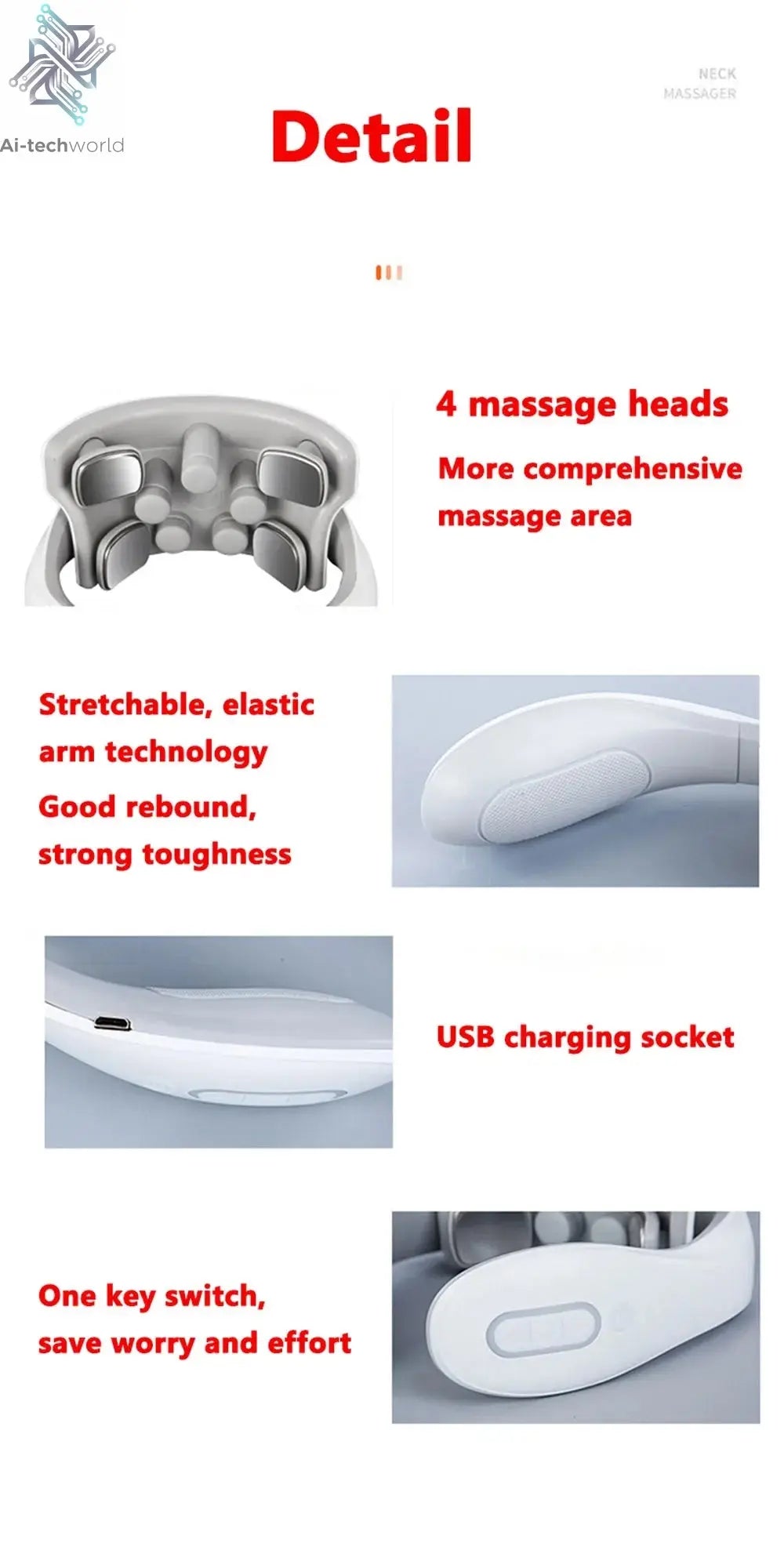 Smart Neck Massage Instrument Portable Shoulder Neck Massage Cervical Vertebra Health Care Vibrator Heating Compress Massage - Ai - TechWorld