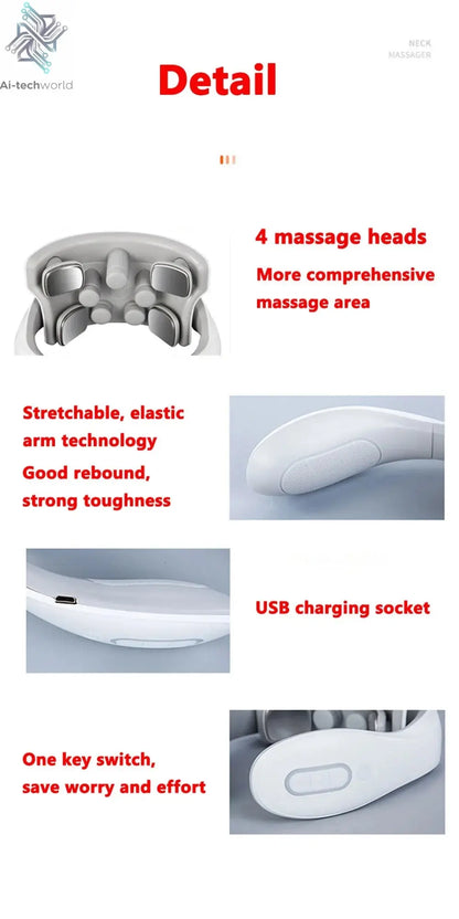 Smart Neck Massage Instrument Portable Shoulder Neck Massage Cervical Vertebra Health Care Vibrator Heating Compress Massage - Ai - TechWorld