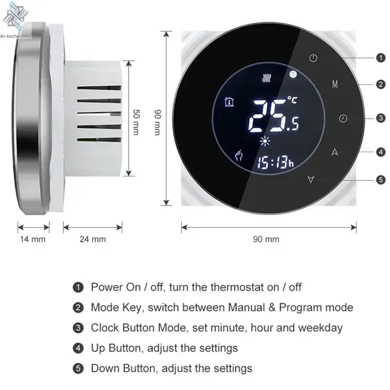 Smart WiFi Touchscreen Thermostat for Electric & Water Heating – Compatible with Google Home & Alexa - Ai - TechWorld