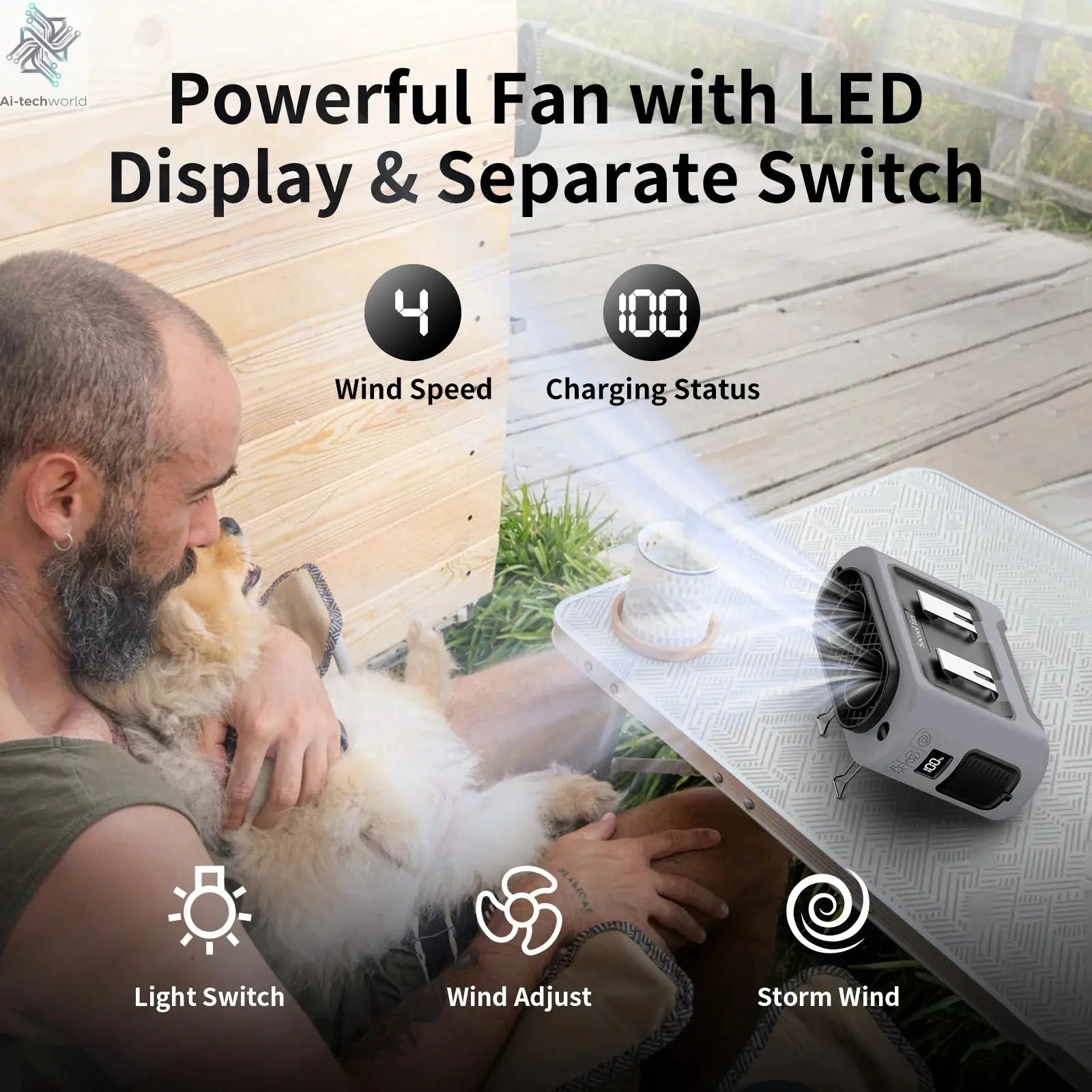Socool 14500mAh Portable Waist Fan Dual Airflow Outlet Turbo Motors with Four Clips Emergency Flashlight Power Bank for Outdoor Ai-TechWorld 