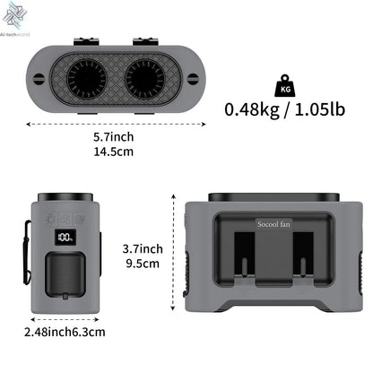 Socool 14500mAh Portable Waist Fan Dual Airflow Outlet Turbo Motors with Four Clips Emergency Flashlight Power Bank for Outdoor Ai-TechWorld 