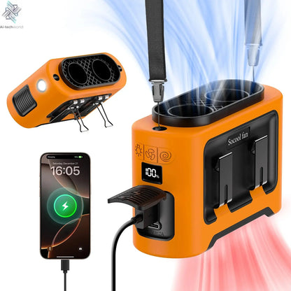 Socool 14500mAh Portable Waist Fan Dual Airflow Outlet Turbo Motors with Four Clips Emergency Flashlight Power Bank for Outdoor Ai-TechWorld 