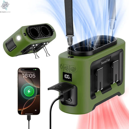Socool 14500mAh Portable Waist Fan Dual Airflow Outlet Turbo Motors with Four Clips Emergency Flashlight Power Bank for Outdoor Ai-TechWorld 
