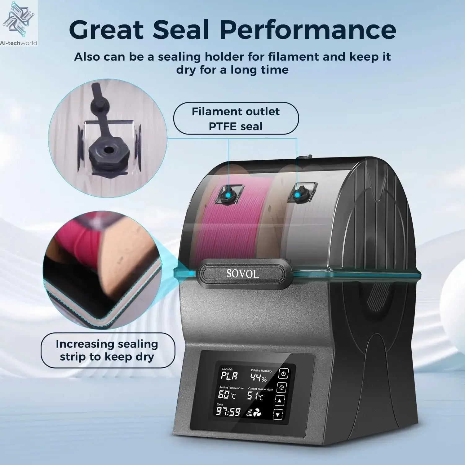 Sovol Filament Dryer & Storage Box: PTC Heater, Spool Holder - 3D Printer Filament Dehydrator Ai-TechWorld