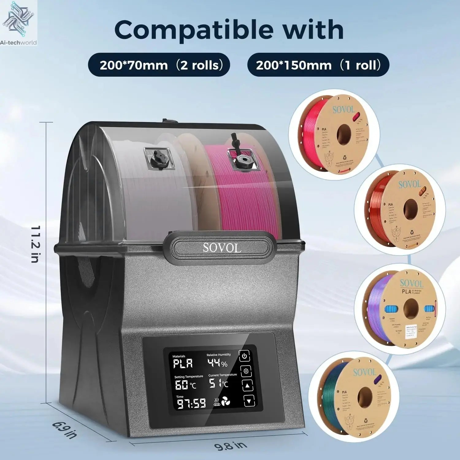 Sovol Filament Dryer & Storage Box: PTC Heater, Spool Holder - 3D Printer Filament Dehydrator Ai-TechWorld