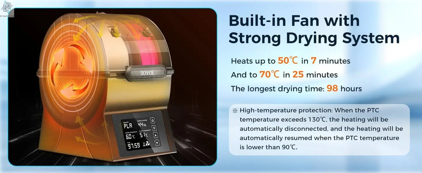 Sovol Filament Dryer & Storage Box: PTC Heater, Spool Holder - 3D Printer Filament Dehydrator Ai-TechWorld