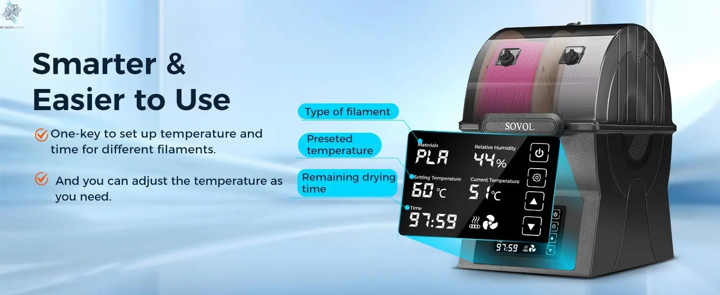 Sovol Filament Dryer & Storage Box: PTC Heater, Spool Holder - 3D Printer Filament Dehydrator Ai-TechWorld