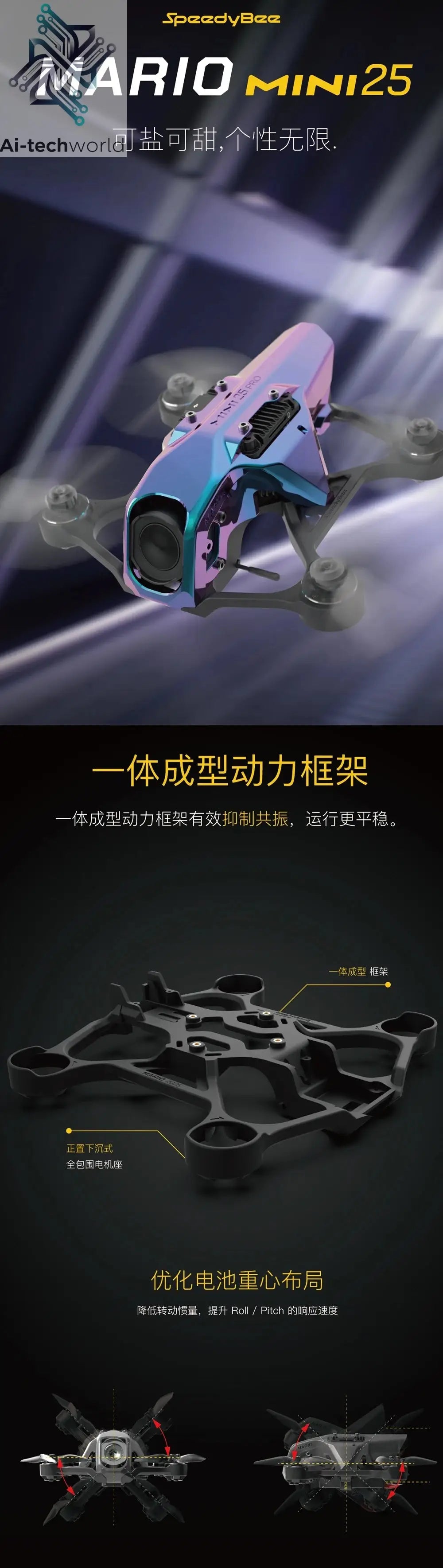 Speedybee Mario Mini 25 Mini25 2.4Ghz 3S FPV Drone (F435 AIO FC and OX32bit 25A 4in1 ESC) Ai-TechWorld 