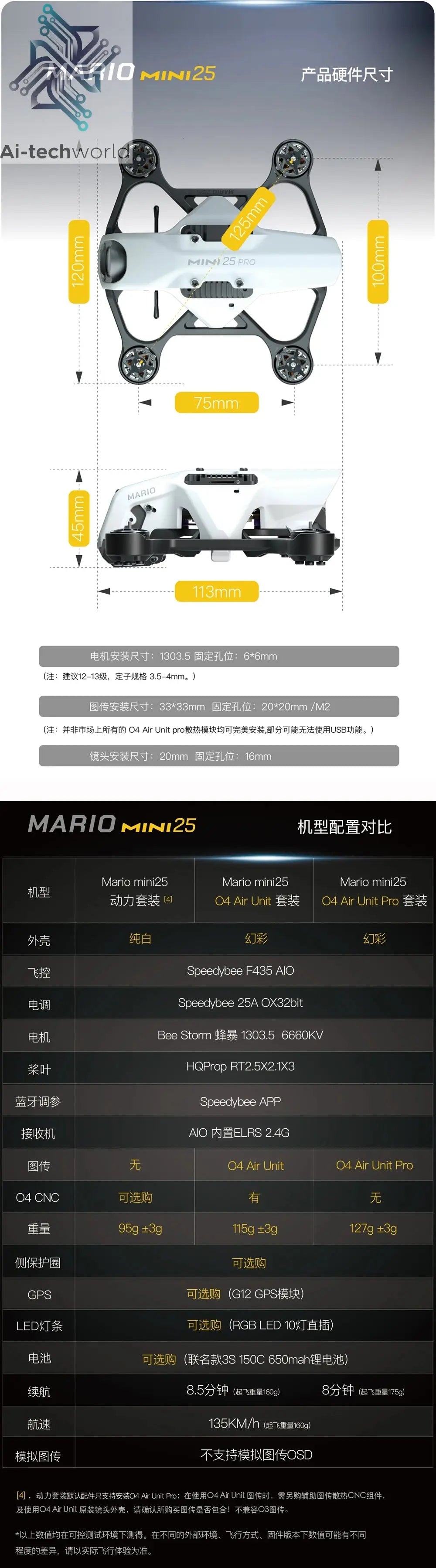 Speedybee Mario Mini 25 Mini25 2.4Ghz 3S FPV Drone (F435 AIO FC and OX32bit 25A 4in1 ESC) Ai-TechWorld 