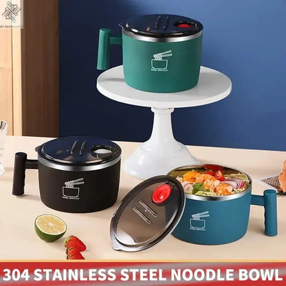 Stainless Steel Bowl With Lid For Instant Noodles Sealed And Portable Drain Bowl For Kitchen Utensils Instant Noodle Partner Ai-TechWorld 