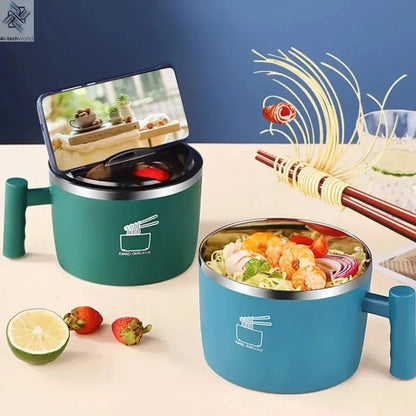 Stainless Steel Bowl With Lid For Instant Noodles Sealed And Portable Drain Bowl For Kitchen Utensils Instant Noodle Partner Ai-TechWorld 
