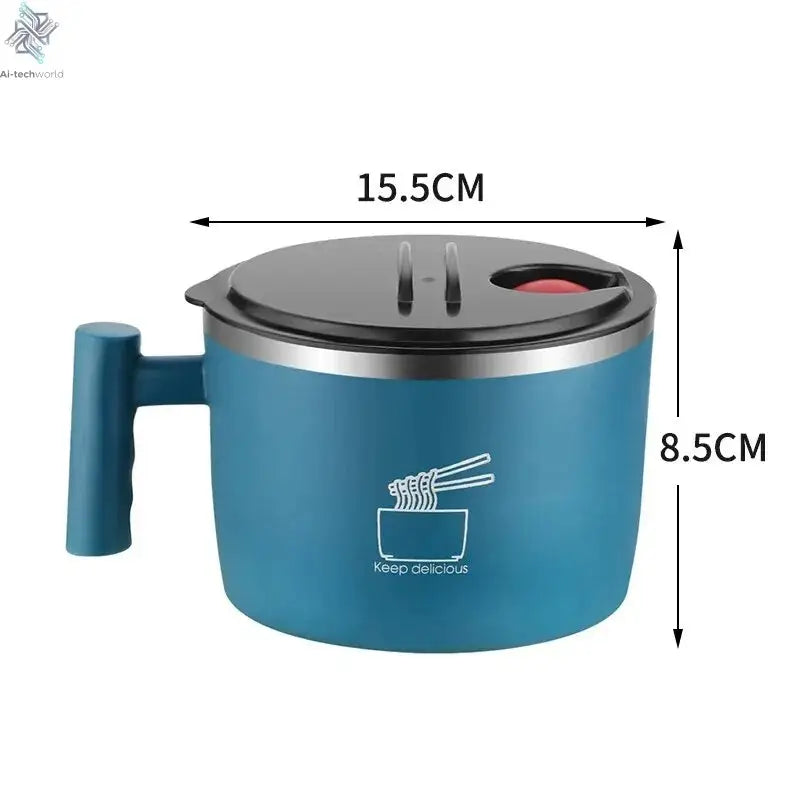 Stainless Steel Bowl With Lid For Instant Noodles Sealed And Portable Drain Bowl For Kitchen Utensils Instant Noodle Partner Ai-TechWorld 