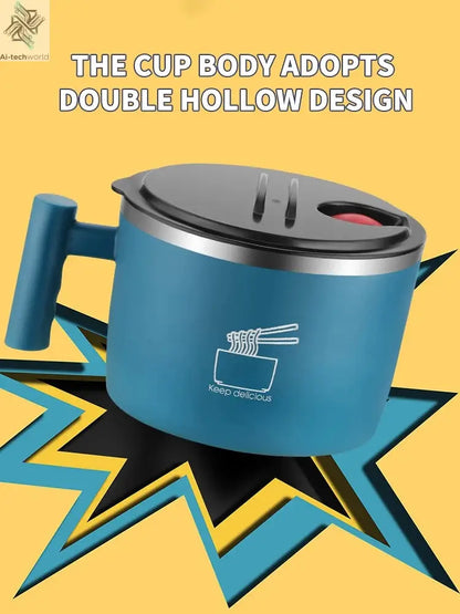 Stainless Steel Bowl With Lid For Instant Noodles Sealed And Portable Drain Bowl For Kitchen Utensils Instant Noodle Partner Ai-TechWorld 