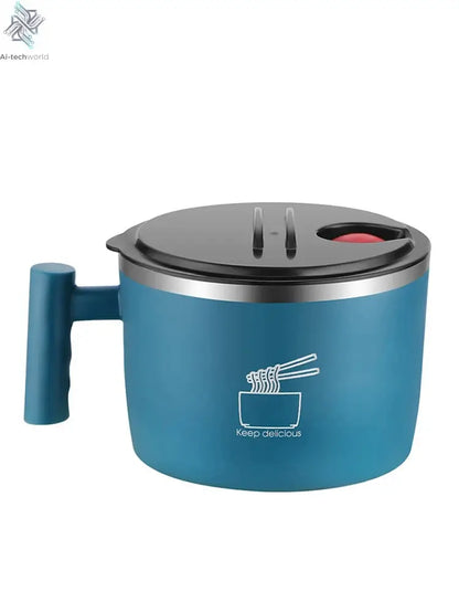 Stainless Steel Bowl With Lid For Instant Noodles Sealed And Portable Drain Bowl For Kitchen Utensils Instant Noodle Partner Ai-TechWorld 