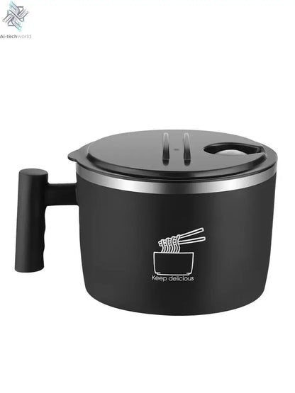 Stainless Steel Bowl With Lid For Instant Noodles Sealed And Portable Drain Bowl For Kitchen Utensils Instant Noodle Partner Ai-TechWorld 