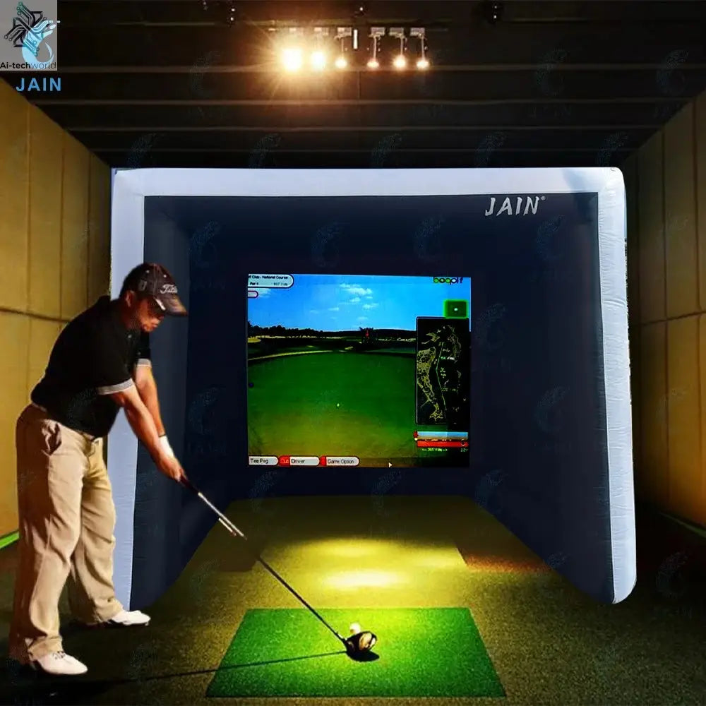 Stock！Inflatable Golf Sim Room Swing Golf Practice Cage with built-in fan,Oxford cloth,Golf Simulator Enclosures - Ai-TechWorld