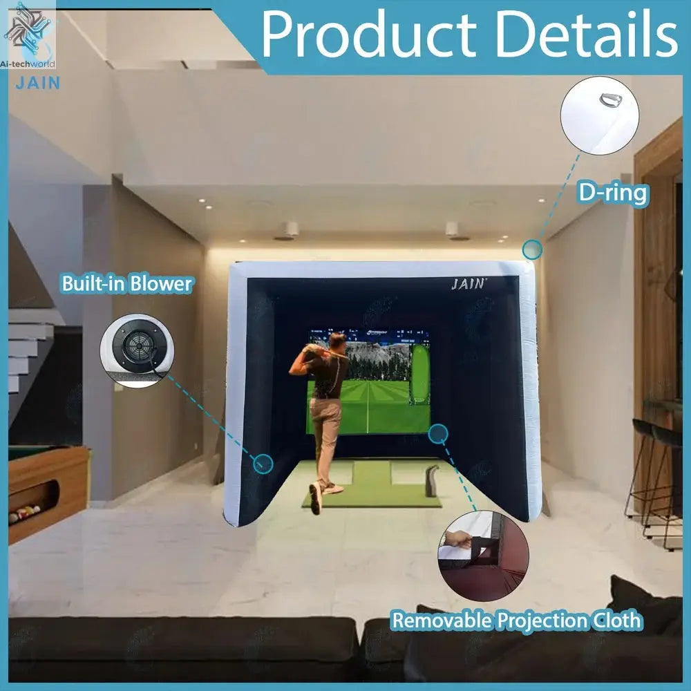 Stock！Inflatable Golf Sim Room Swing Golf Practice Cage with built-in fan,Oxford cloth,Golf Simulator Enclosures - Ai-TechWorld