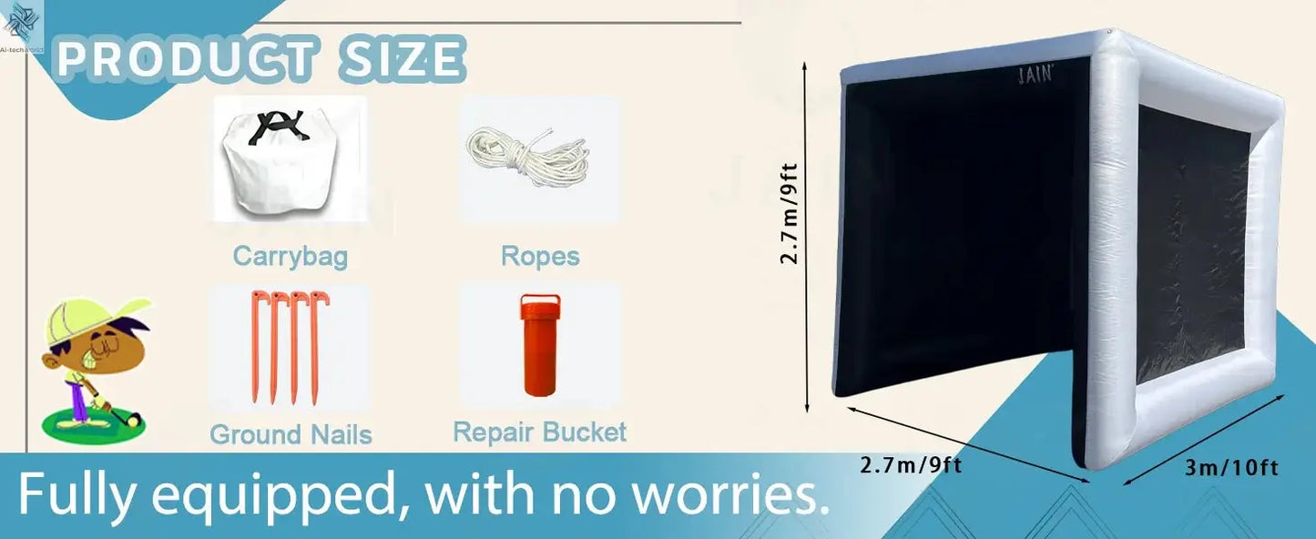 Stock！Inflatable Golf Sim Room Swing Golf Practice Cage with built-in fan,Oxford cloth,Golf Simulator Enclosures - Ai-TechWorld