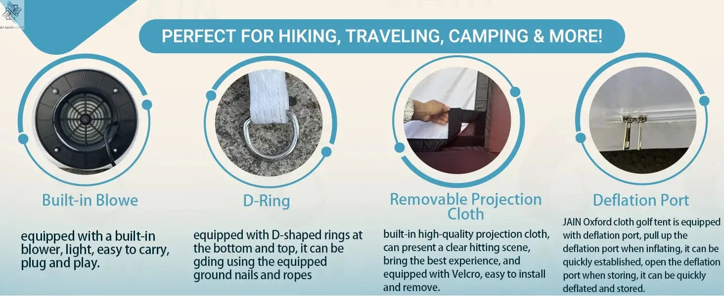 Stock！Inflatable Golf Sim Room Swing Golf Practice Cage with built-in fan,Oxford cloth,Golf Simulator Enclosures - Ai-TechWorld