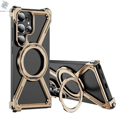Sturdy Case Titanium Metal  For Samsung Galaxy S25 Ultra S24 Ultra S23 Ultra Aluminum Alloy Bumper Magnetic Rotation Holder Cover Ai-TechWorld 