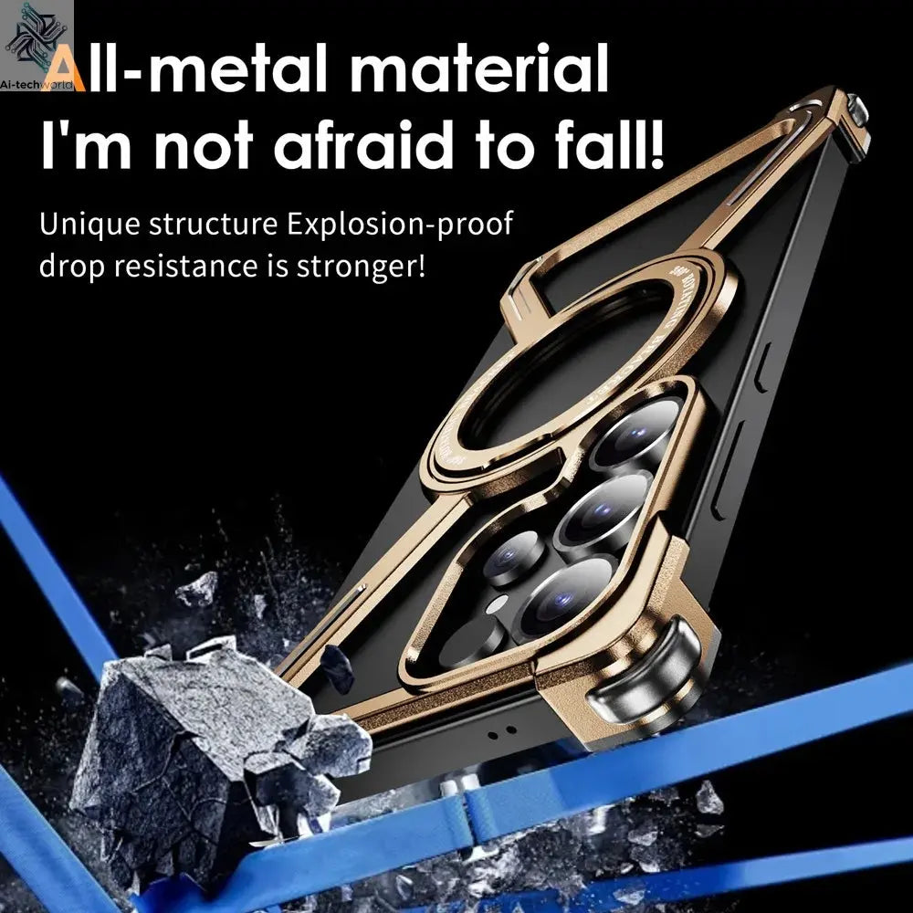 Sturdy Case Titanium Metal  For Samsung Galaxy S25 Ultra S24 Ultra S23 Ultra Aluminum Alloy Bumper Magnetic Rotation Holder Cover Ai-TechWorld 