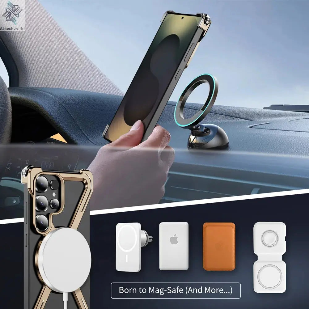 Sturdy Case Titanium Metal  For Samsung Galaxy S25 Ultra S24 Ultra S23 Ultra Aluminum Alloy Bumper Magnetic Rotation Holder Cover Ai-TechWorld 