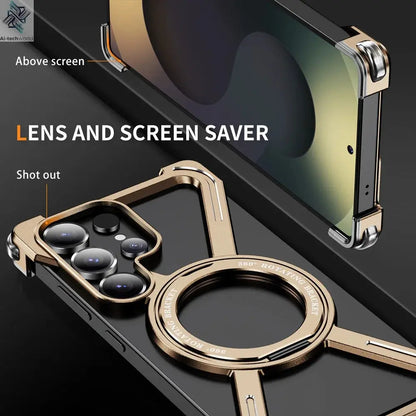 Sturdy Case Titanium Metal  For Samsung Galaxy S25 Ultra S24 Ultra S23 Ultra Aluminum Alloy Bumper Magnetic Rotation Holder Cover Ai-TechWorld 