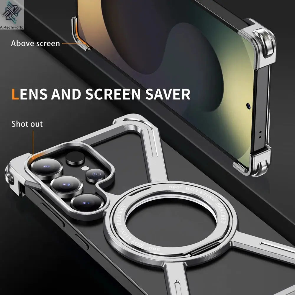 Sturdy Case Titanium Metal  For Samsung Galaxy S25 Ultra S24 Ultra S23 Ultra Aluminum Alloy Bumper Magnetic Rotation Holder Cover Ai-TechWorld 