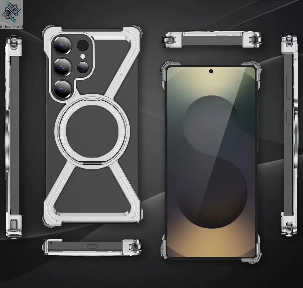 Sturdy Case Titanium Metal  For Samsung Galaxy S25 Ultra S24 Ultra S23 Ultra Aluminum Alloy Bumper Magnetic Rotation Holder Cover Ai-TechWorld 