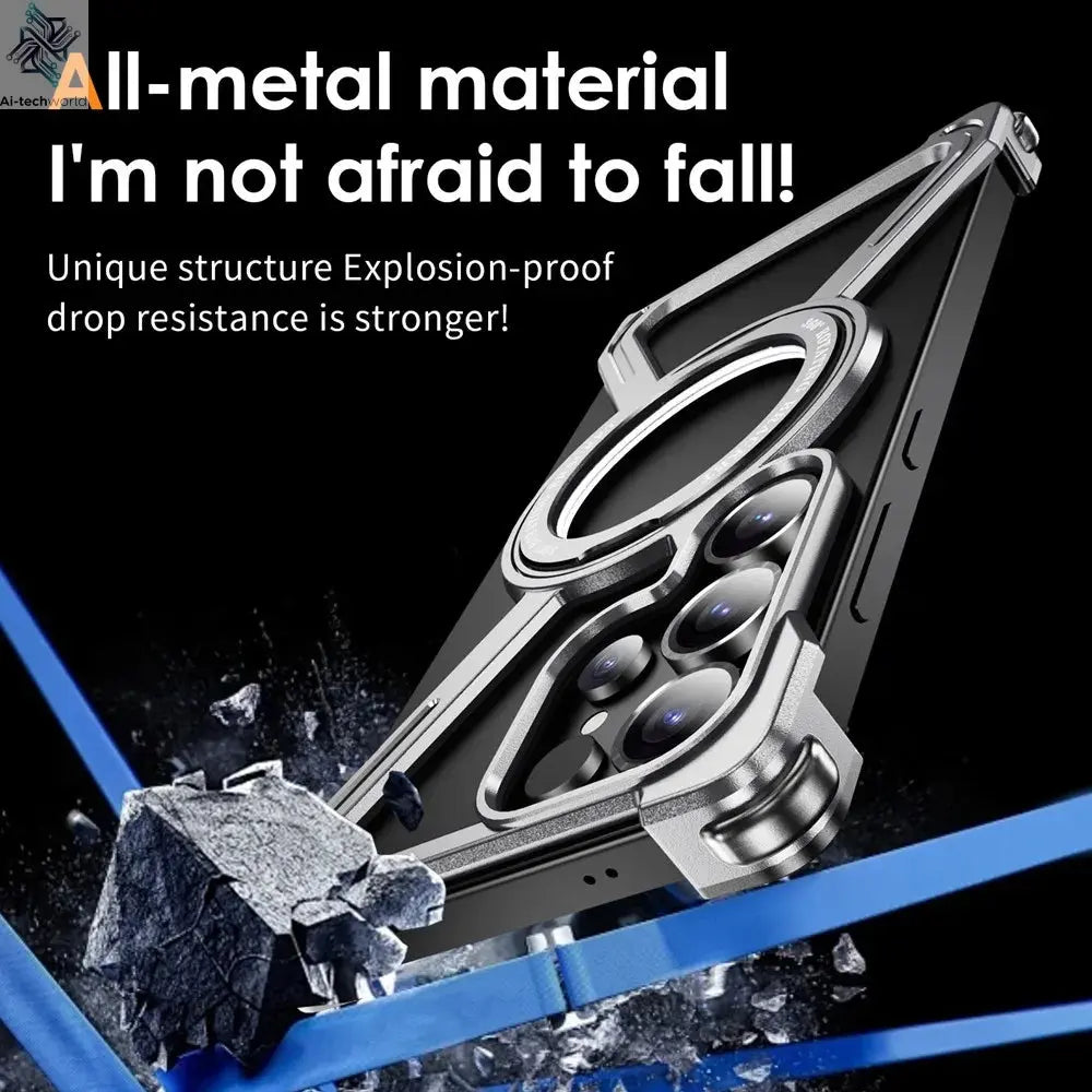 Sturdy Case Titanium Metal  For Samsung Galaxy S25 Ultra S24 Ultra S23 Ultra Aluminum Alloy Bumper Magnetic Rotation Holder Cover Ai-TechWorld 