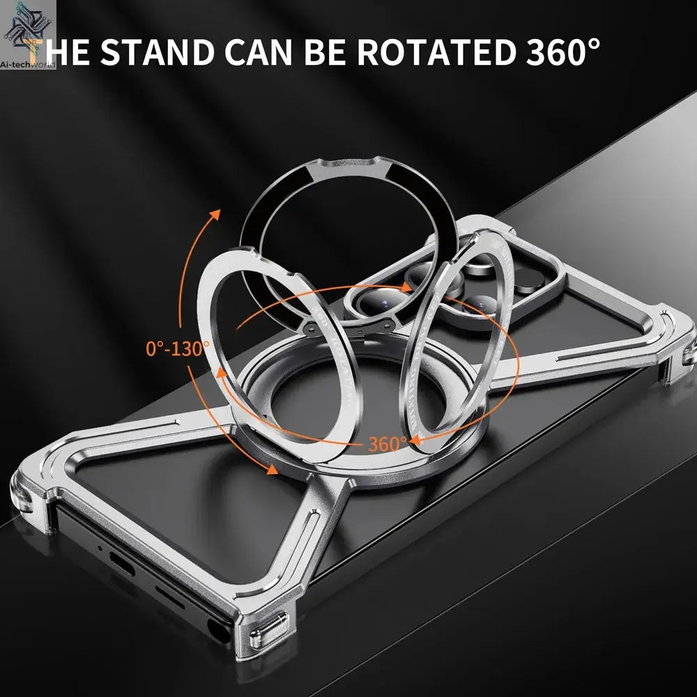 Sturdy Case Titanium Metal  For Samsung Galaxy S25 Ultra S24 Ultra S23 Ultra Aluminum Alloy Bumper Magnetic Rotation Holder Cover Ai-TechWorld 