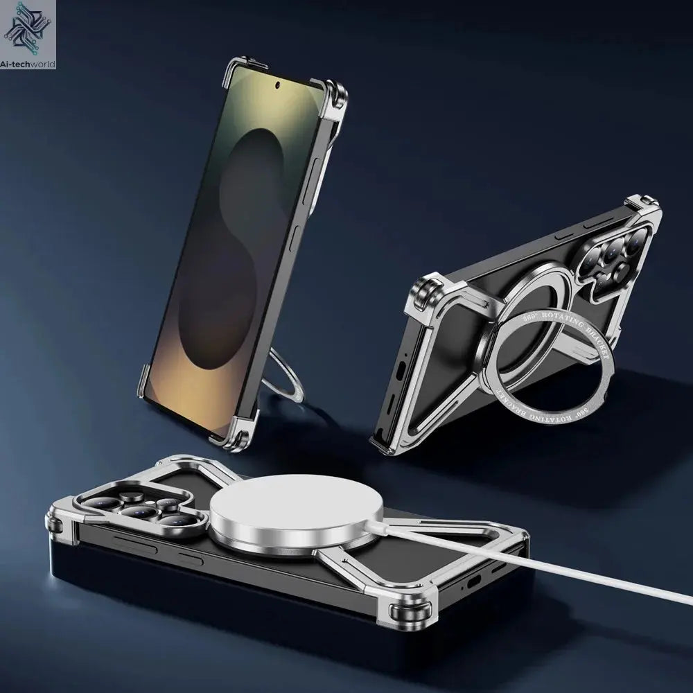 Sturdy Case Titanium Metal  For Samsung Galaxy S25 Ultra S24 Ultra S23 Ultra Aluminum Alloy Bumper Magnetic Rotation Holder Cover Ai-TechWorld 