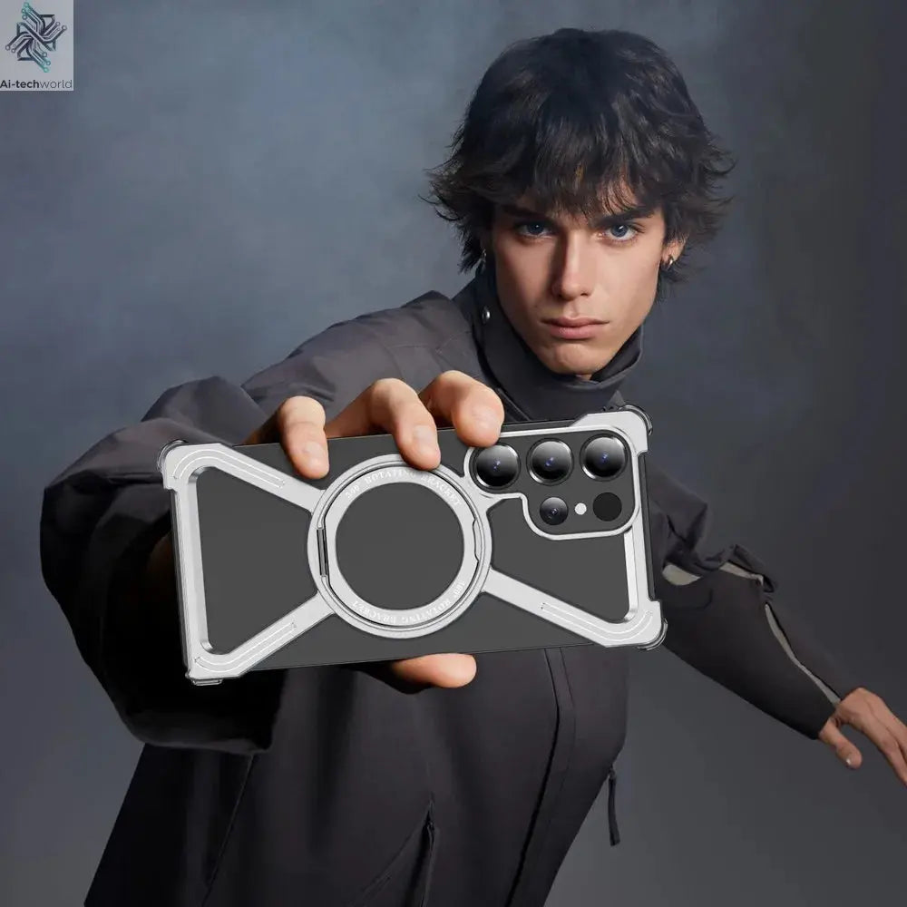 Sturdy Case Titanium Metal  For Samsung Galaxy S25 Ultra S24 Ultra S23 Ultra Aluminum Alloy Bumper Magnetic Rotation Holder Cover Ai-TechWorld 