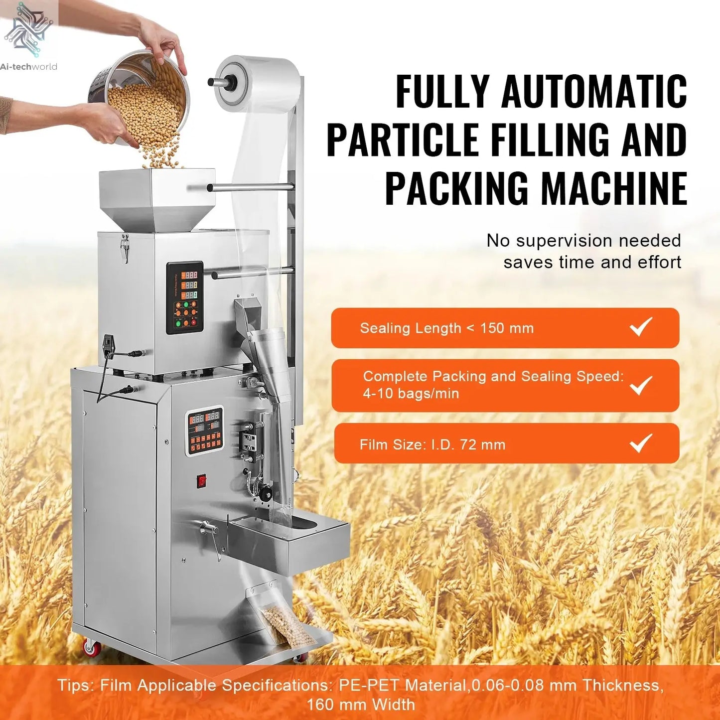 SucceBuy 1-100g Automatic Particle Packaging Machine Powder Sachet Weighting Filling Packing Machine for Tea Seeds Beans Rice Ai-TechWorld 